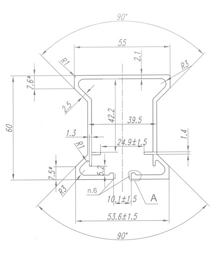 Схема - Алюминиевый профиль для опорной рамы 60х55 мм с пазом для квадратных гаек DS НЧП-4272 - профиль для вентиляции